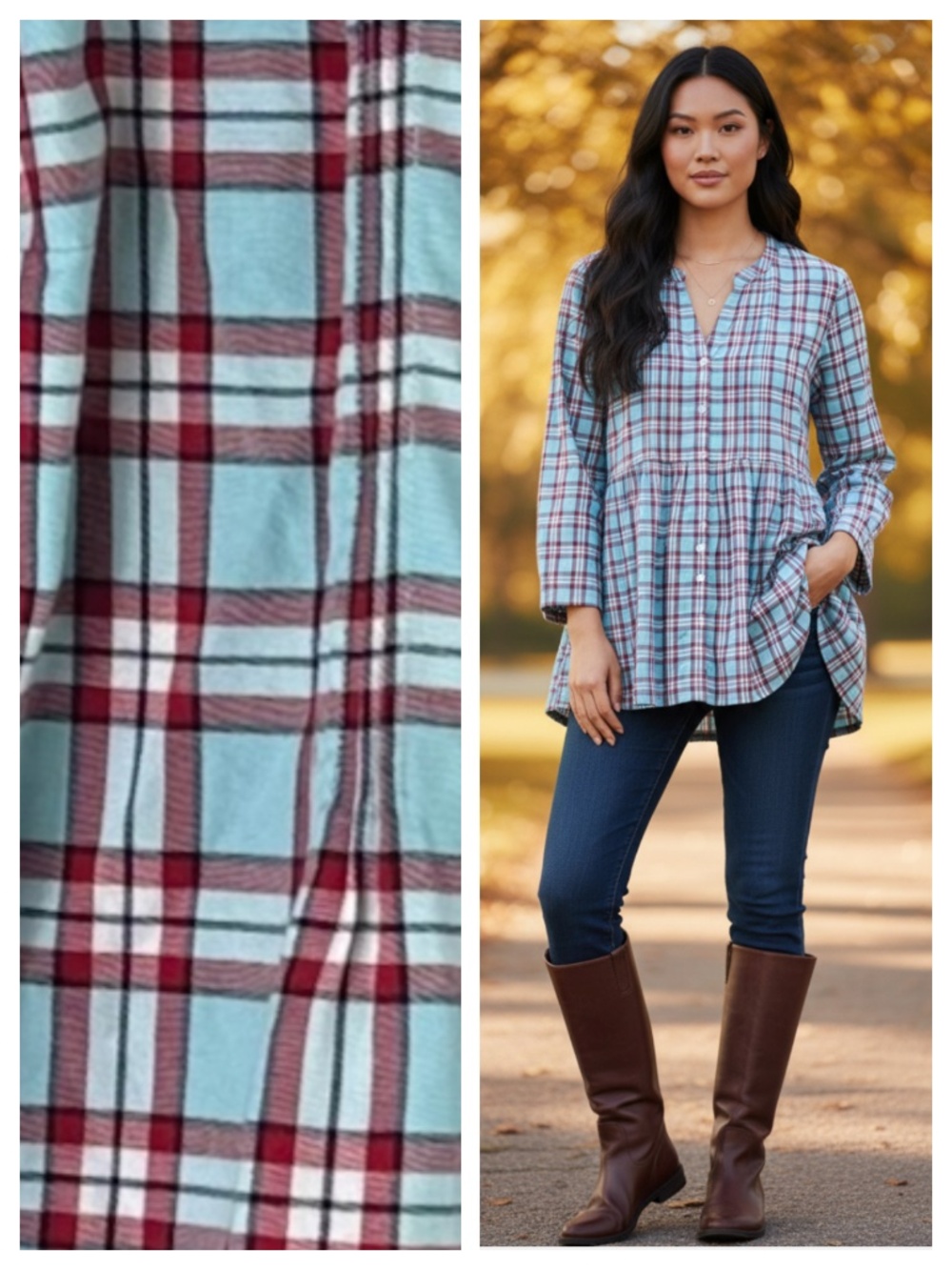 Talbots Shirt Top Blouse Button Down Sz 2X XXL 18 20 Plaid Teal Red Fall Chic